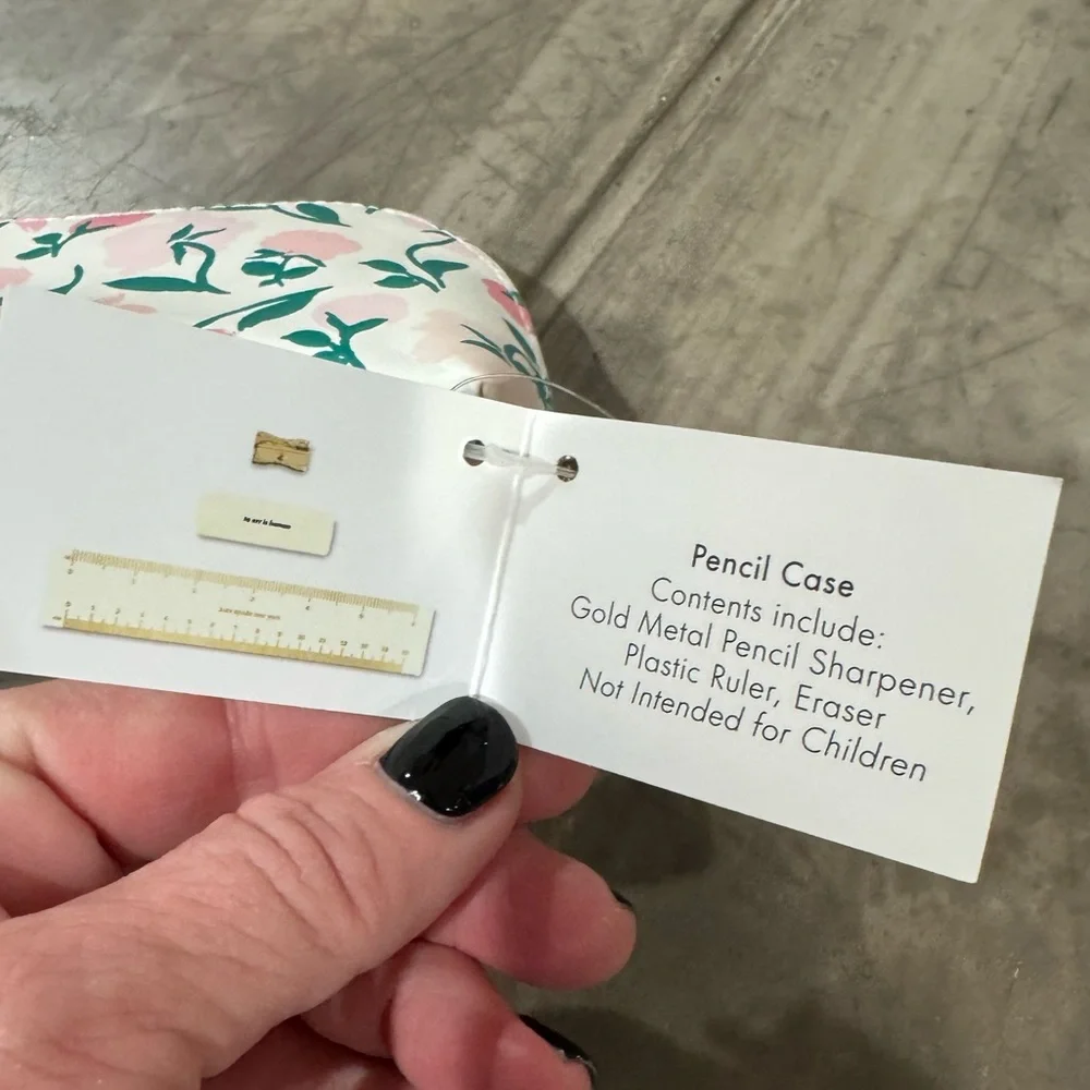 Kate Spade Pink & Green Floral pencil pouch, includes ruler Eraser, & sharpener.